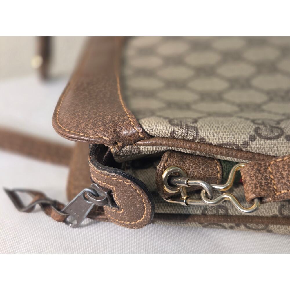 Gucci GG Supreme Web Stripe Crossbody Messenger Bag Ophidia Vintage Leather Trim - Picture 14 of 15